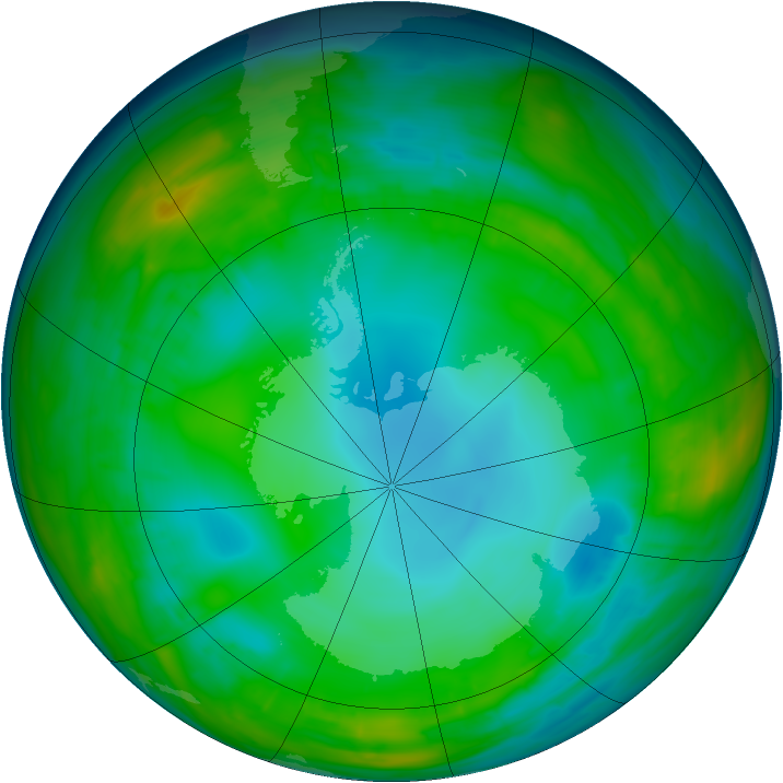 Antarctic ozone map for 31 July 2015